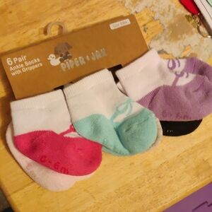 Kids Ankle Socks with Grippers - Pink, Teal, Purple